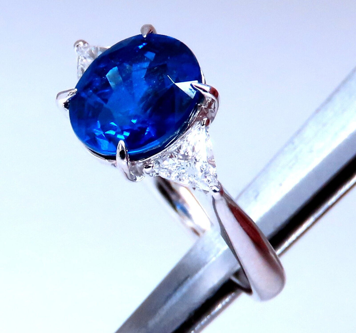 GIA Certified 3.43ct Burma No Heat Blue Sapphire Diamonds Ring Platinum