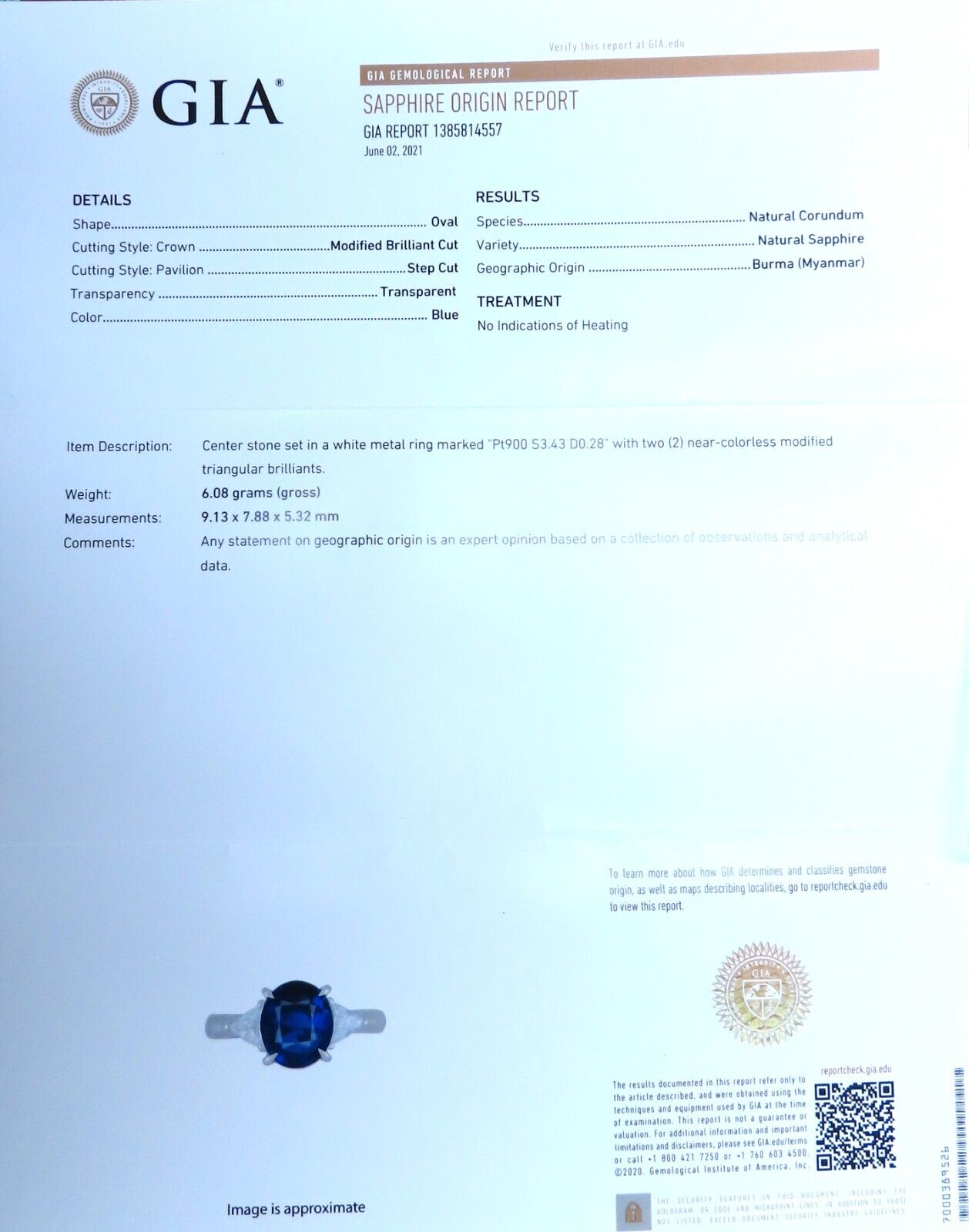 GIA Certified 3.43ct Burma No Heat Blue Sapphire Diamonds Ring Platinum