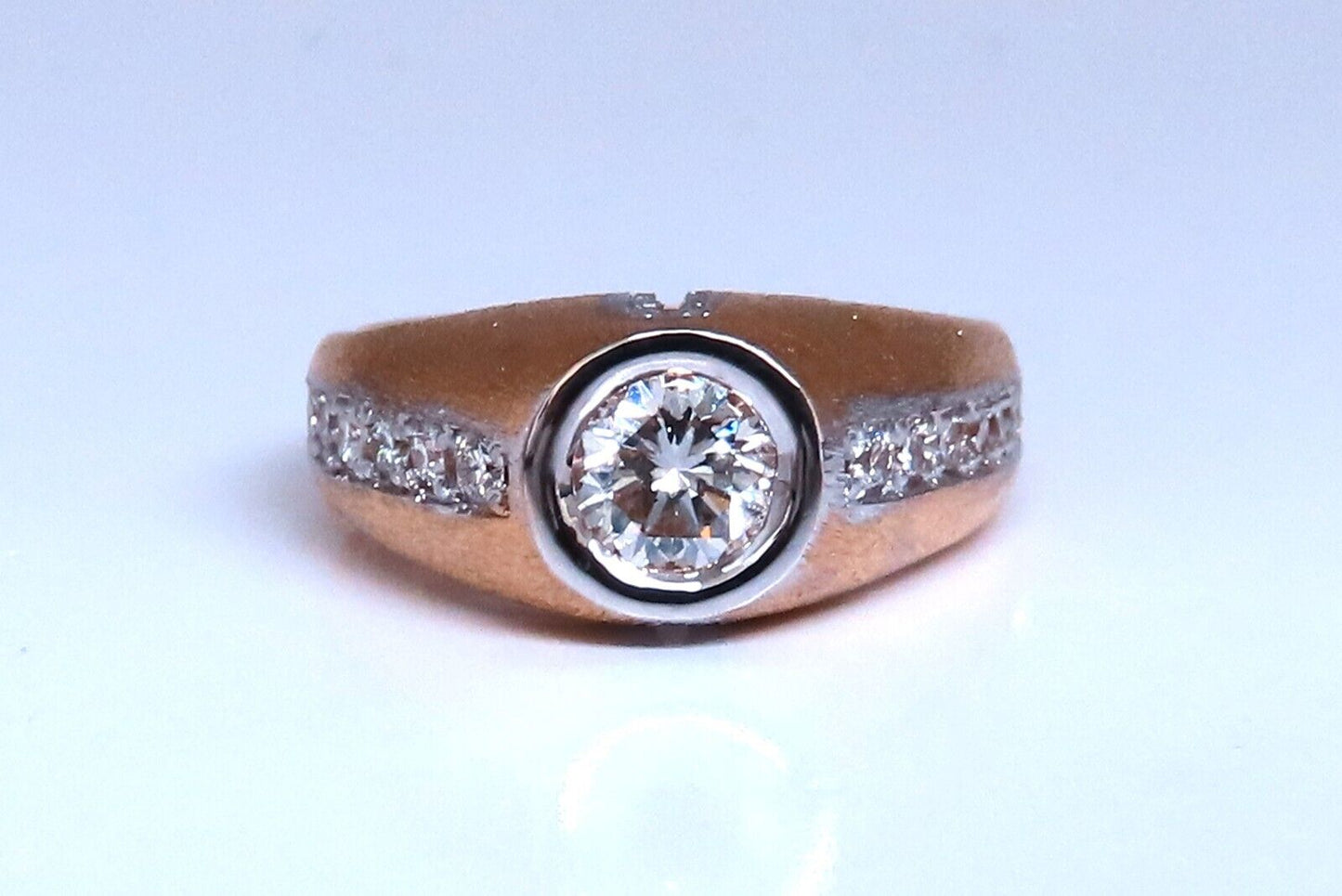 .70ct Natural round diamond mens ring 14kt brushed satin gold