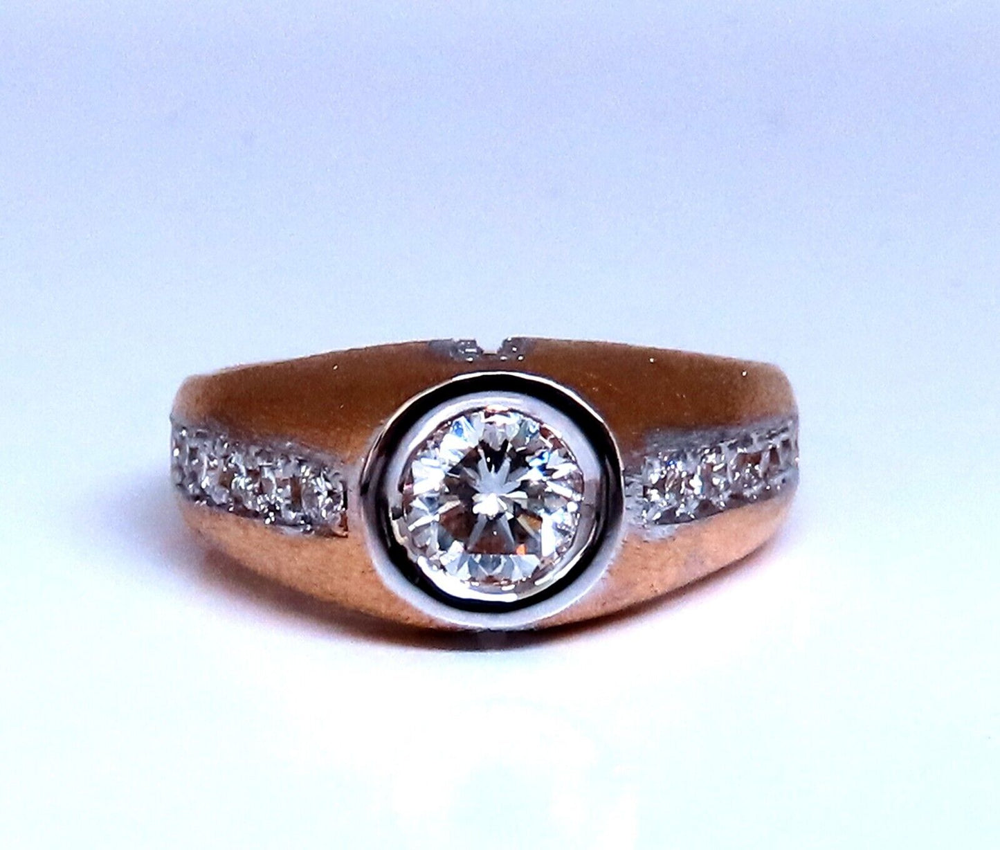 .70ct Natural round diamond mens ring 14kt brushed satin gold