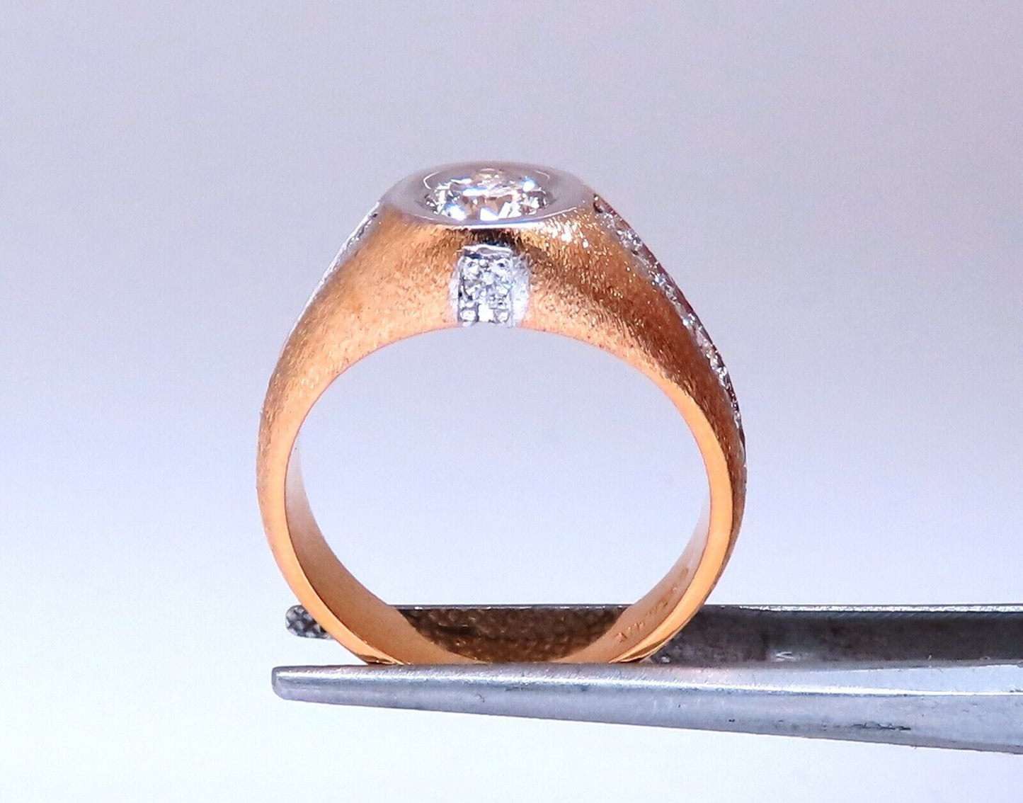 .70ct Natural round diamond mens ring 14kt brushed satin gold
