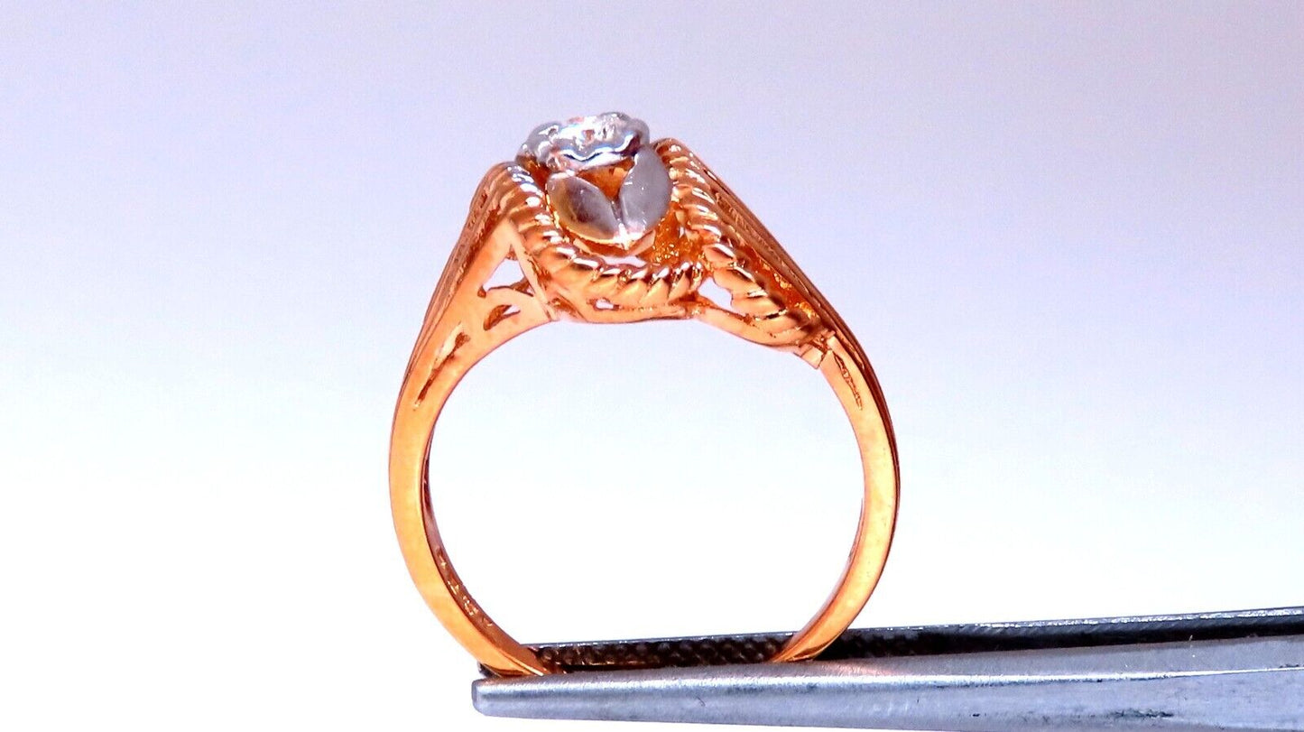 Restored Vintage Natural Diamond Petal Tulip Deco Ring .12ct 14kt gold