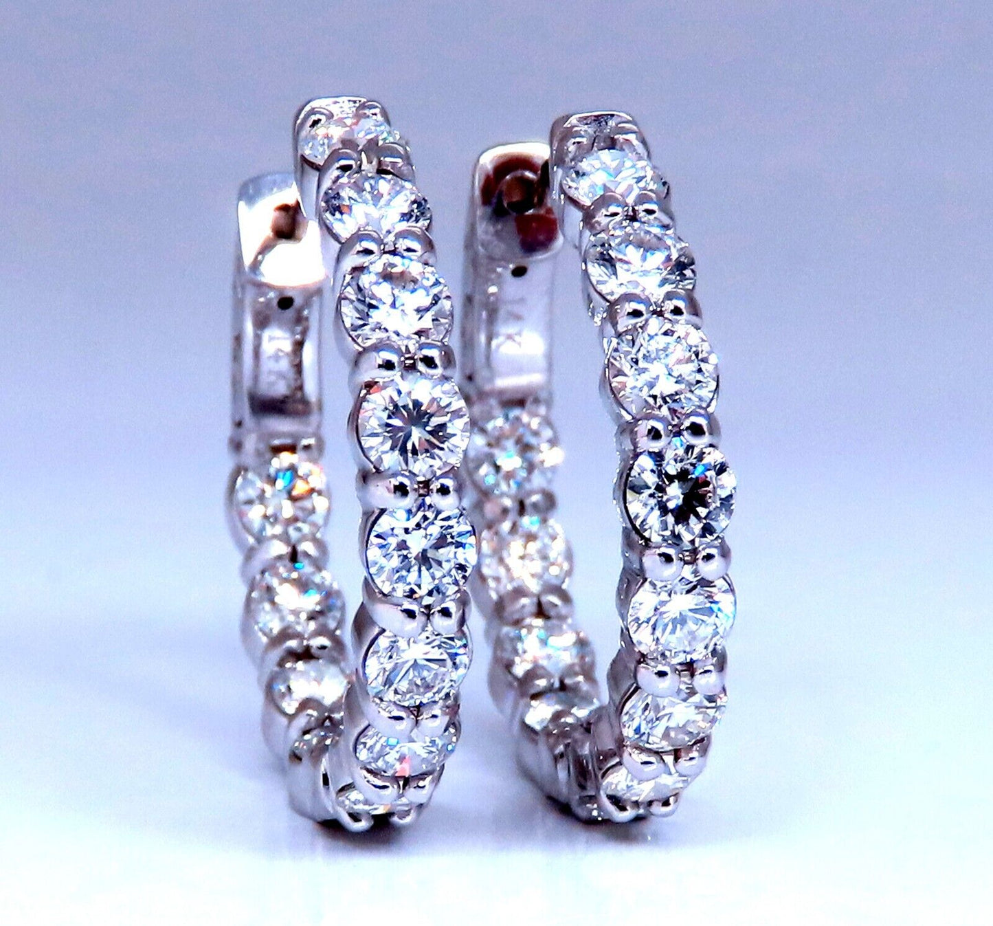 3.21ct Natural Round Diamond hoop earrings 14kt 23mm button & share prong