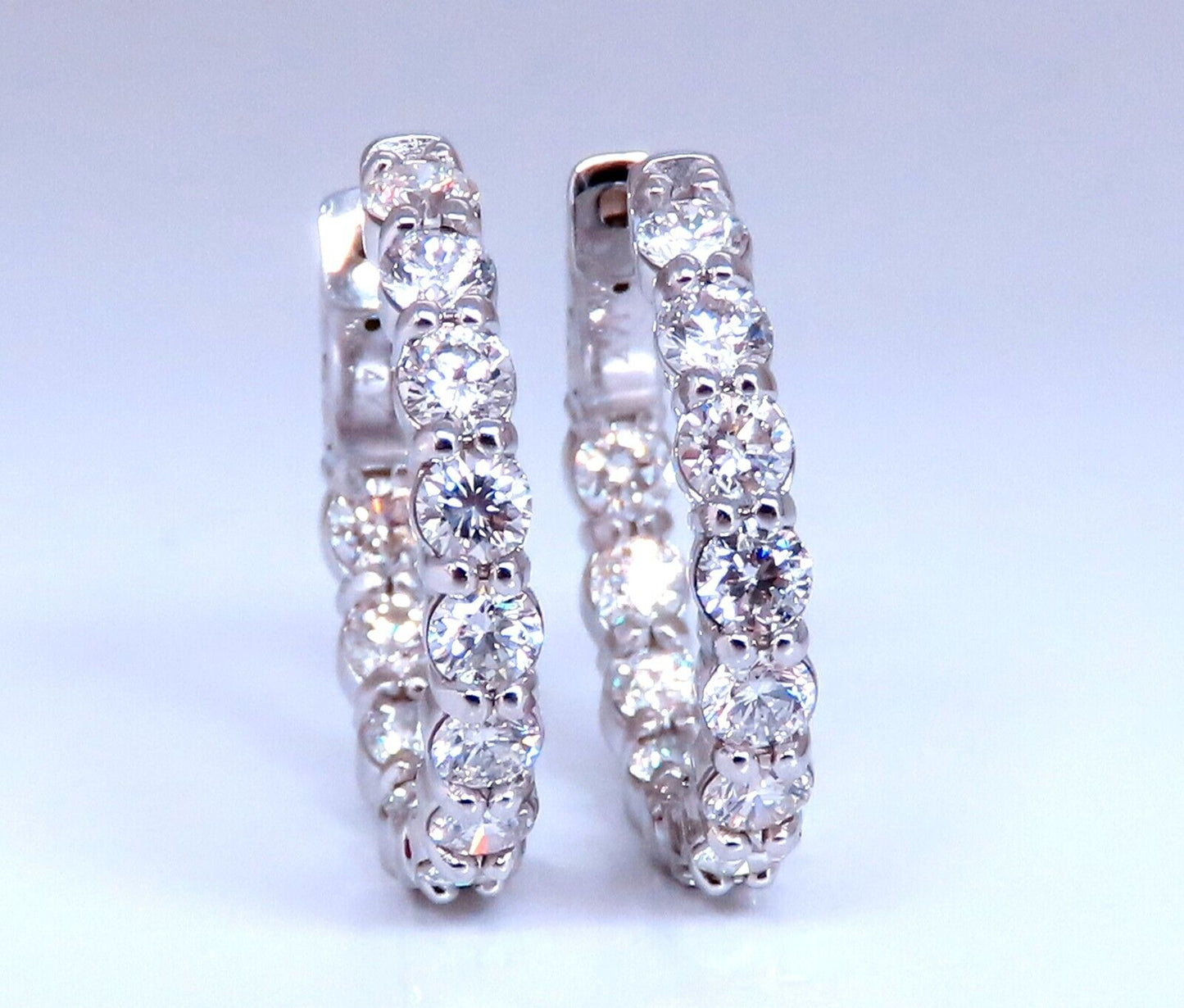 3.21ct Natural Round Diamond hoop earrings 14kt 23mm button & share prong