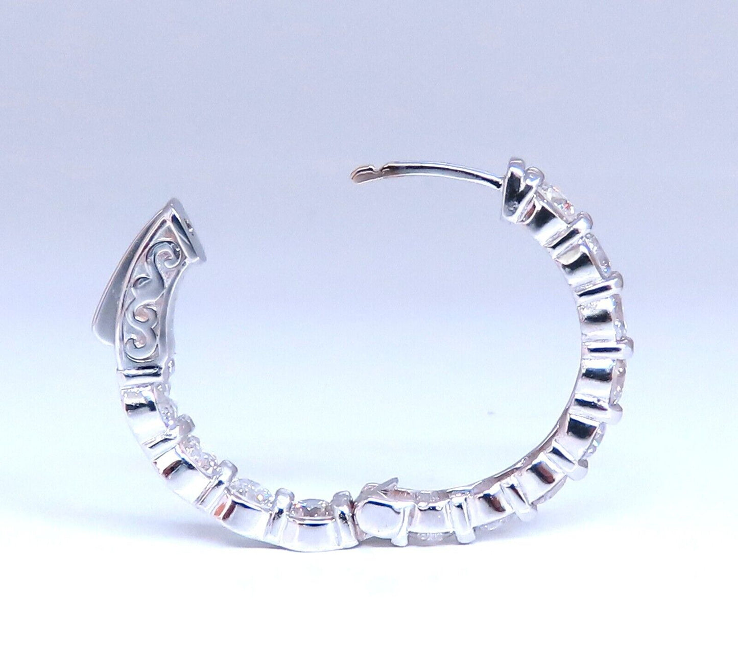 3.21ct Natural Round Diamond hoop earrings 14kt 23mm button & share prong