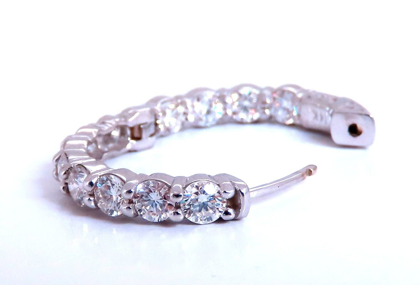 3.21ct Natural Round Diamond hoop earrings 14kt 23mm button & share prong