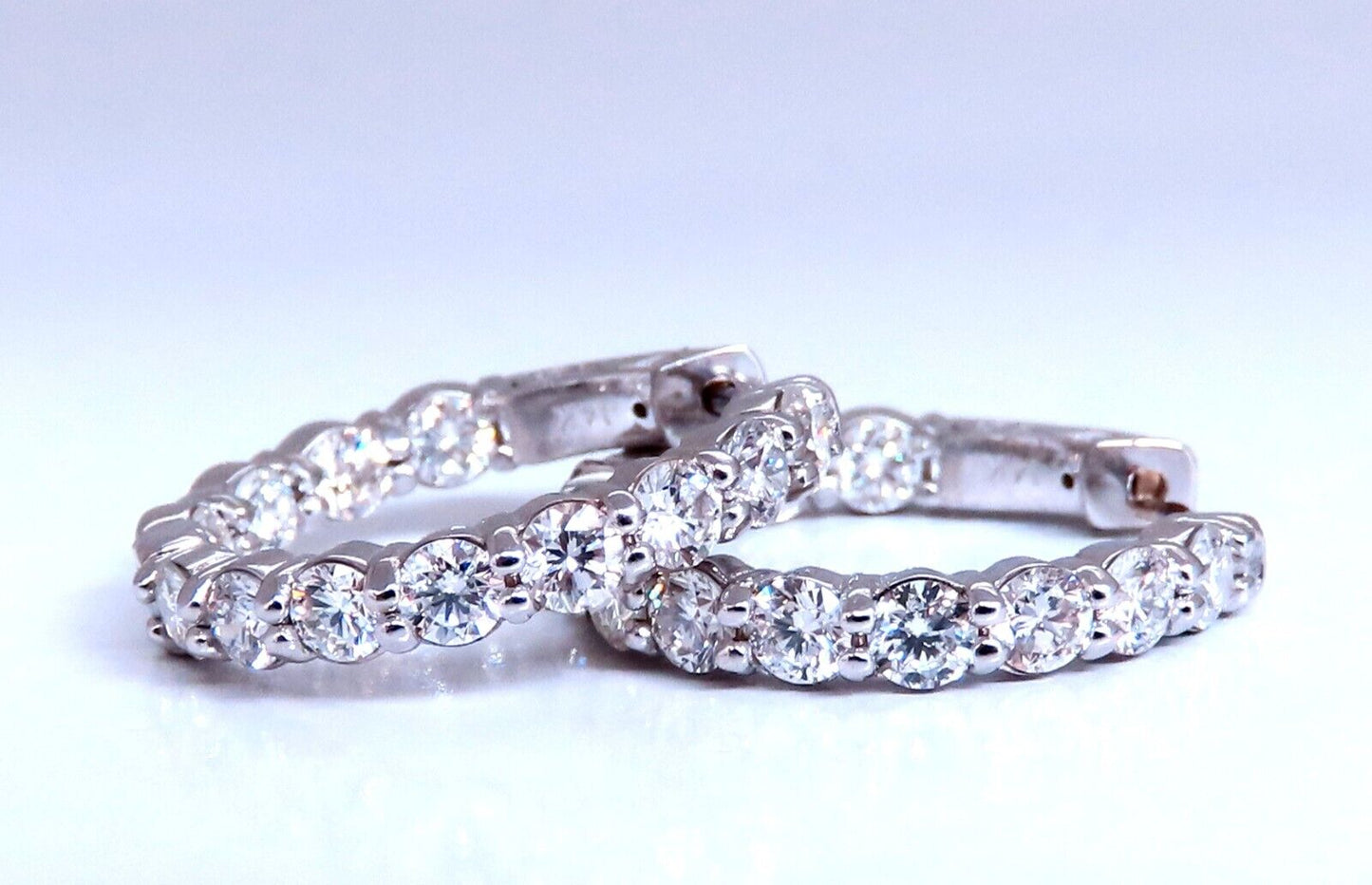 3.21ct Natural Round Diamond hoop earrings 14kt 23mm button & share prong