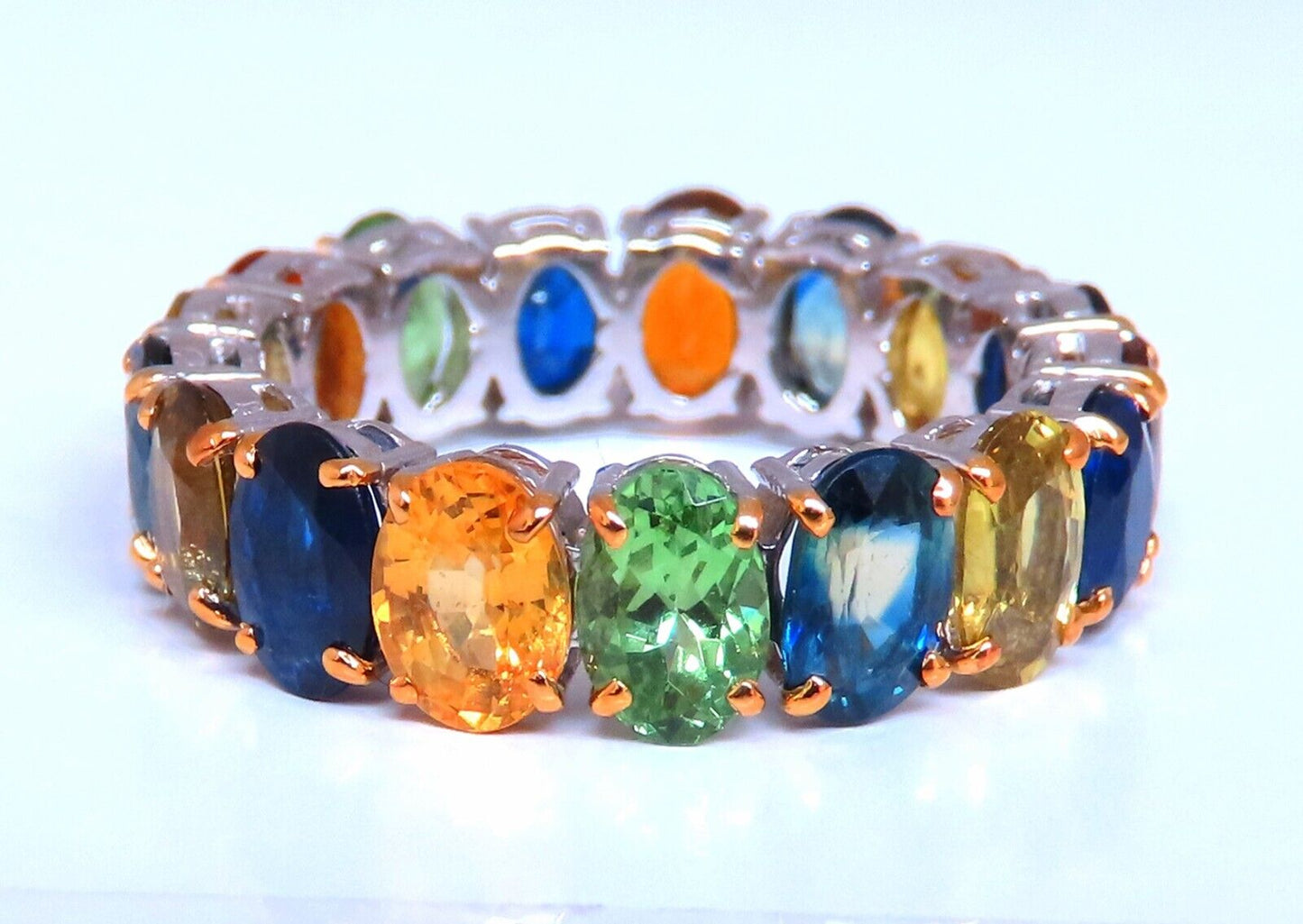 8ct Natural Multicolor Sapphire Tsavorite Eternity Ring 14kt gold