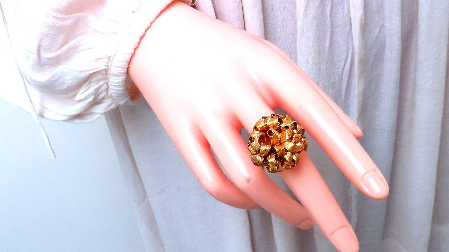 Vintage Florentine 25mm Cocktail 18kt Gold Ring Size 7.25