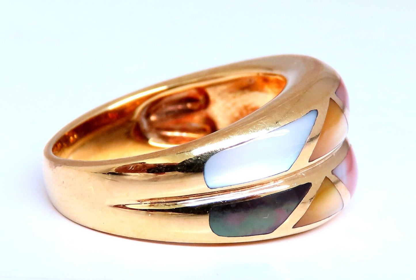 Asch Grossbardt Carved Mosaic Moonstone Twin Band Ring 14kt gold