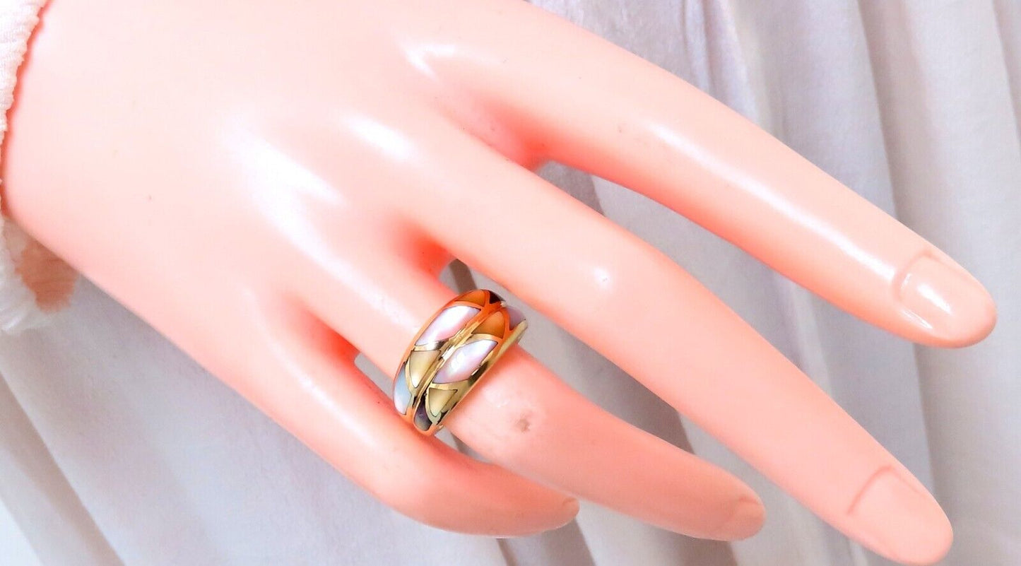 Asch Grossbardt Carved Mosaic Moonstone Twin Band Ring 14kt gold