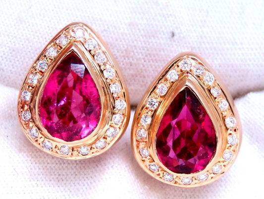 5.40ct Natural Pink Tourmaline Diamonds Earrings 14kt