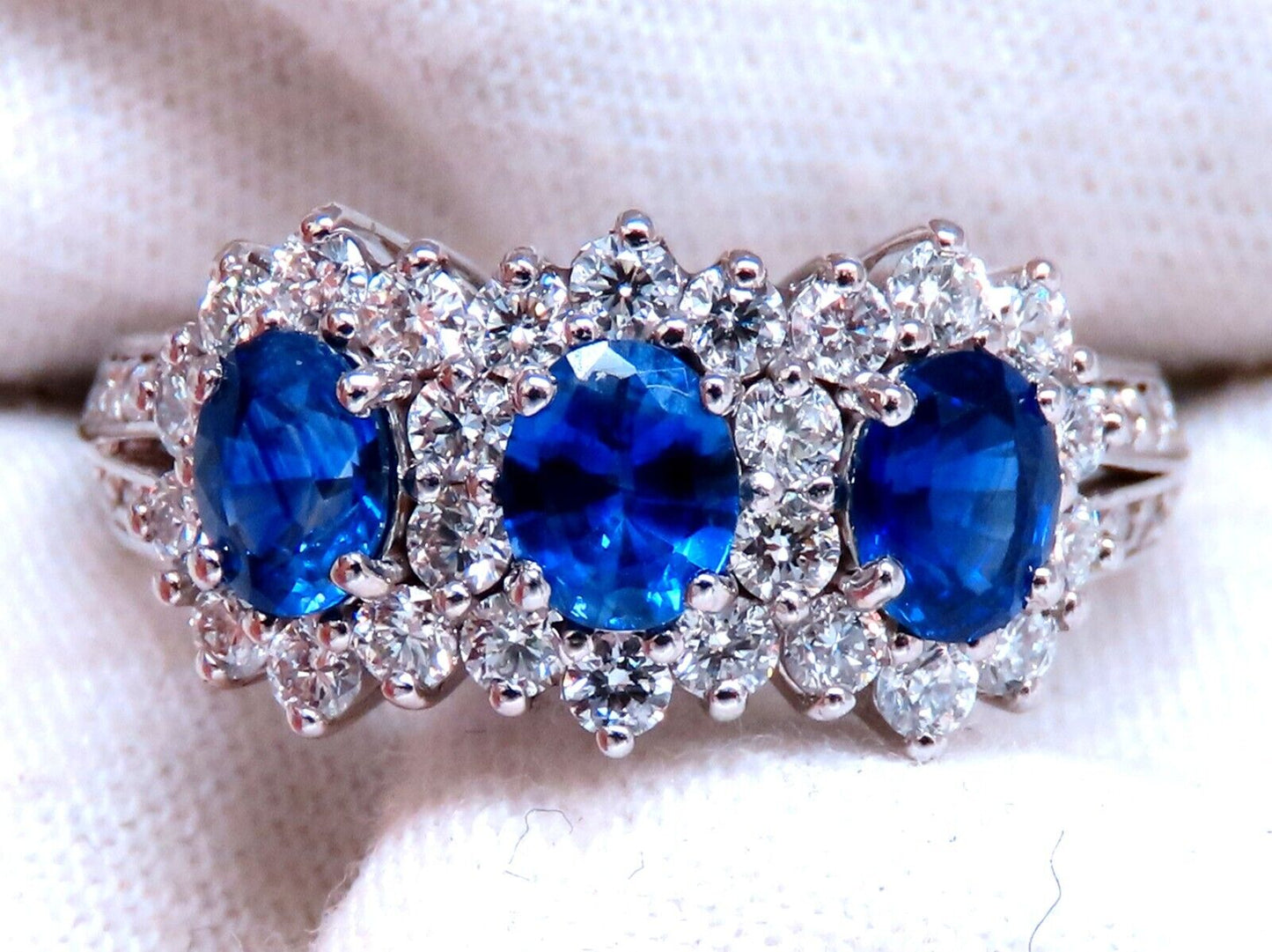 1.25ct Natural Sapphires Diamonds Ring 14kt Gold Three stone style