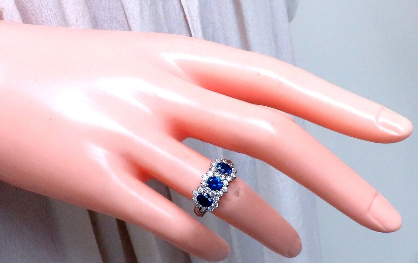 1.25ct Natural Sapphires Diamonds Ring 14kt Gold Three stone style