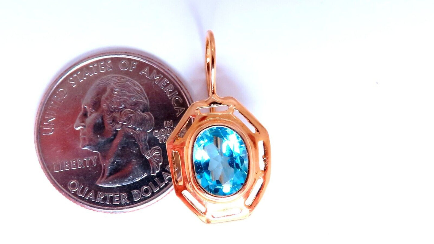 5.00ct Natural Blue Topaz Euro Wire Earrings 14kt Gold