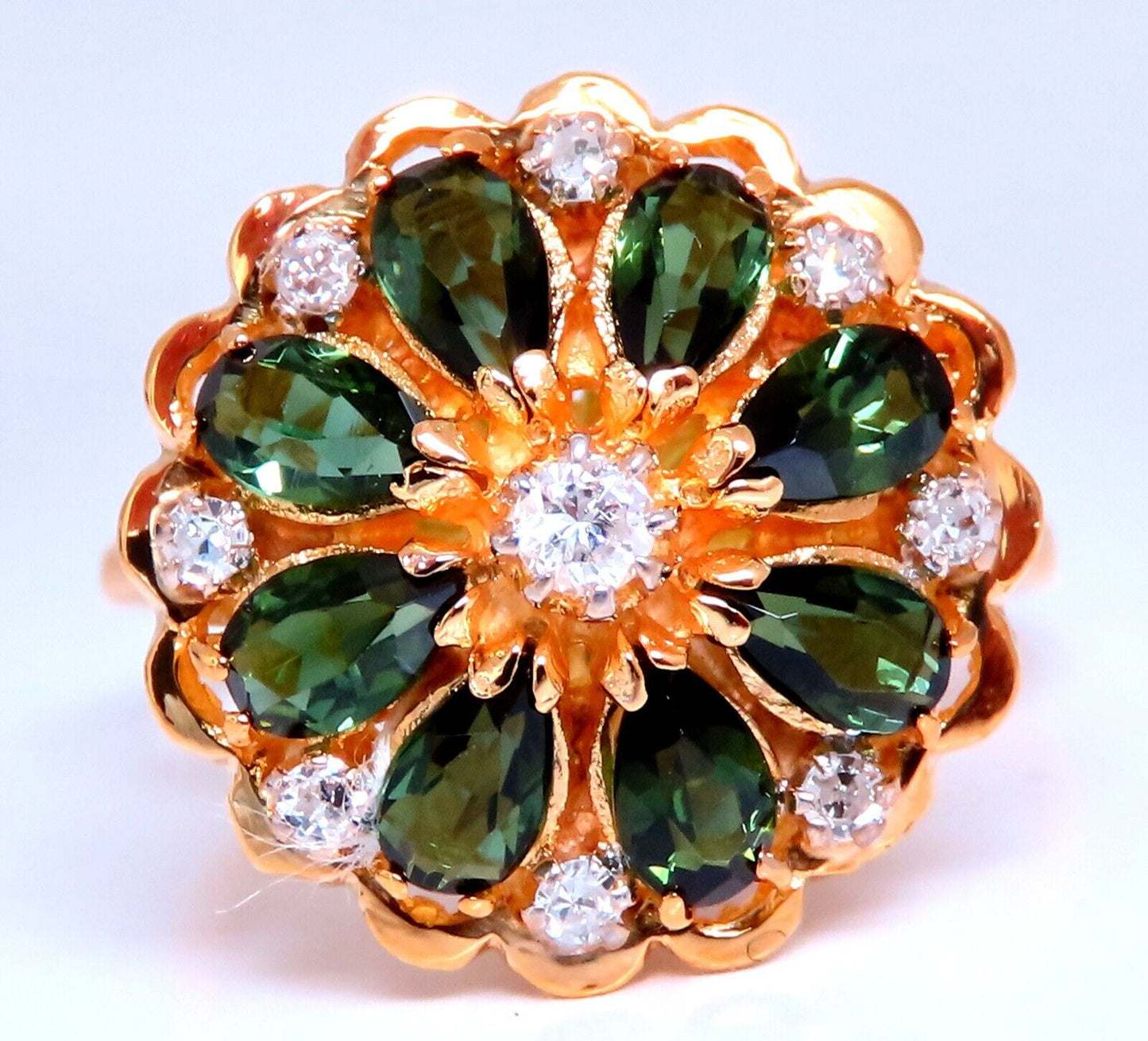 1.60ct Natural Tourmaline Cluster Ring 14kt