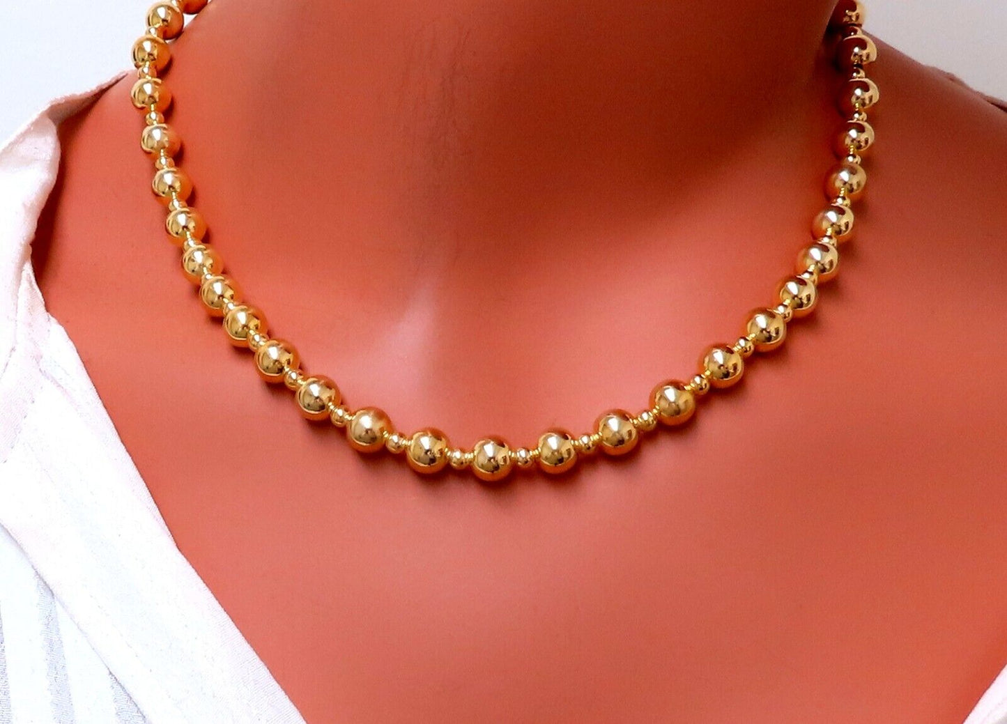 Sterling Silver Plated Gold Bead Necklace
