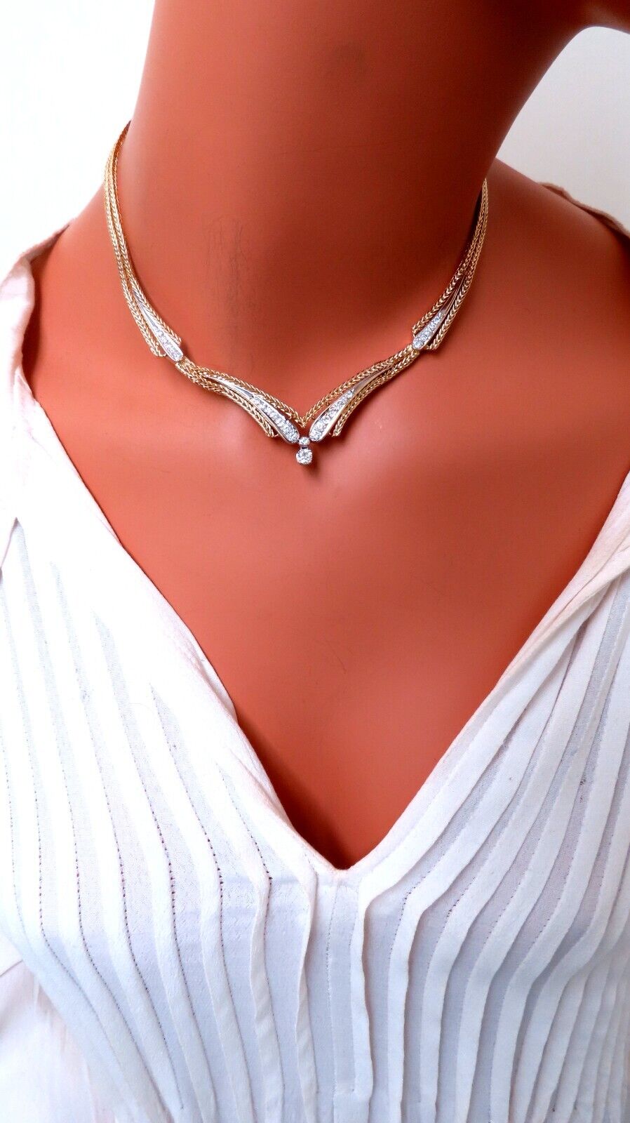 1.55ct Natural Diamonds Classic Vintage Grandma Necklace 14kt Gold
