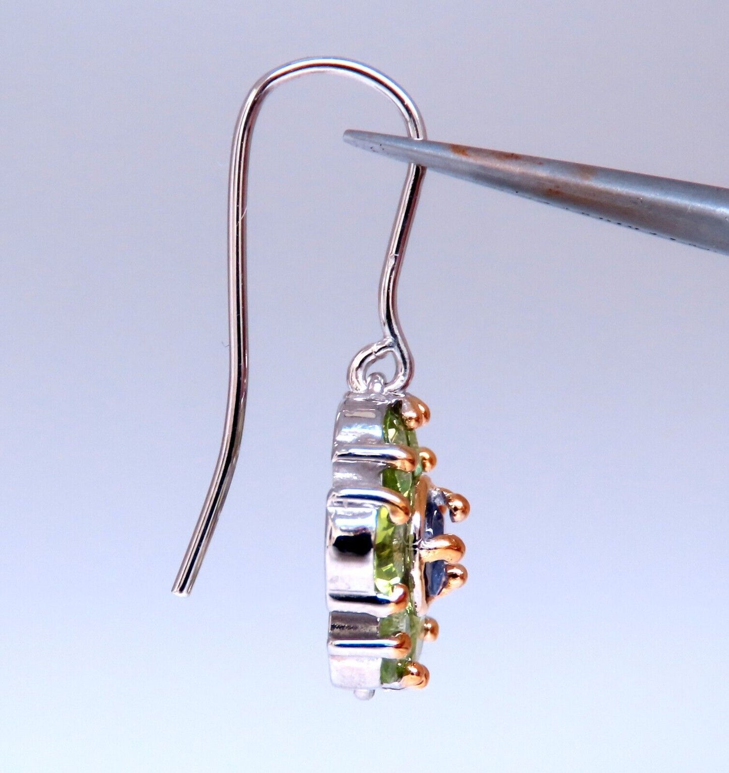 2.20ct Natural Peridot Tanzanite Wire Dangle EArrings 14kt Gold