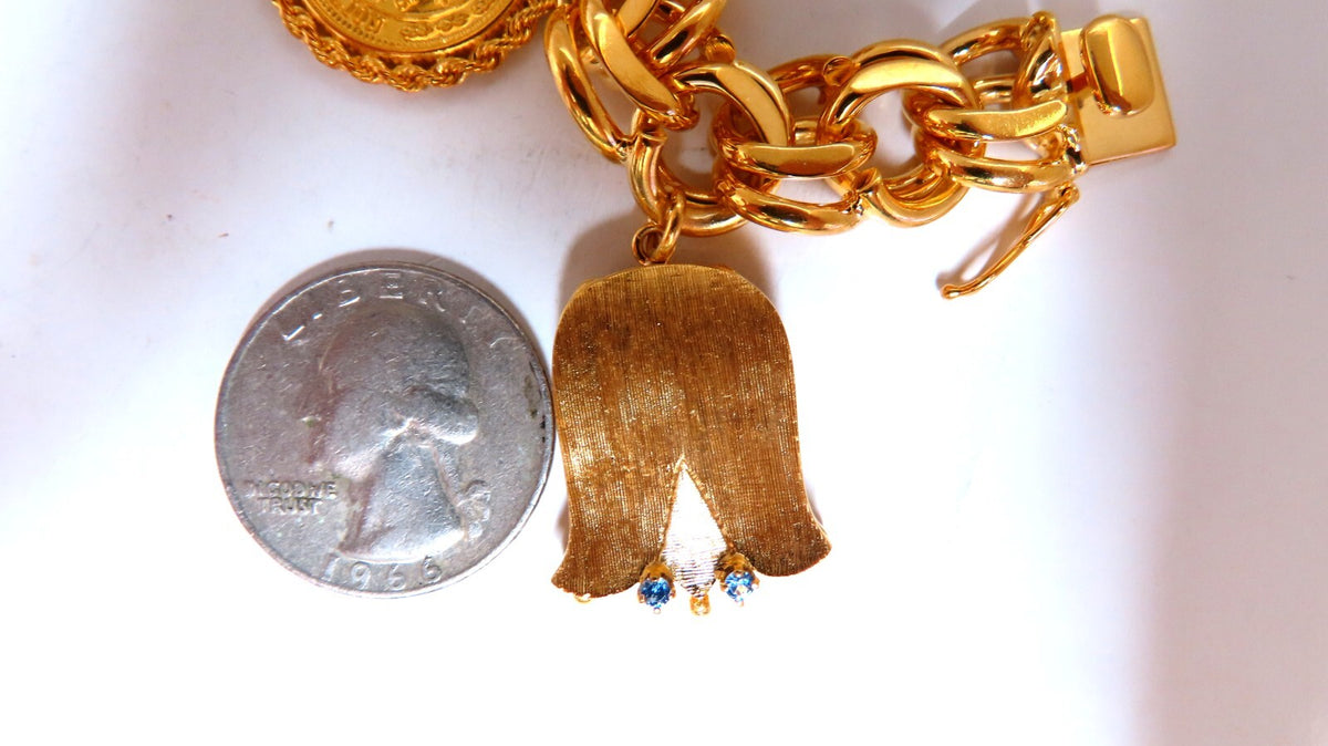 14kt Gold 6 Charm Functional Bracelet Sun Dog Windmill Frame Lilly 104gr *v