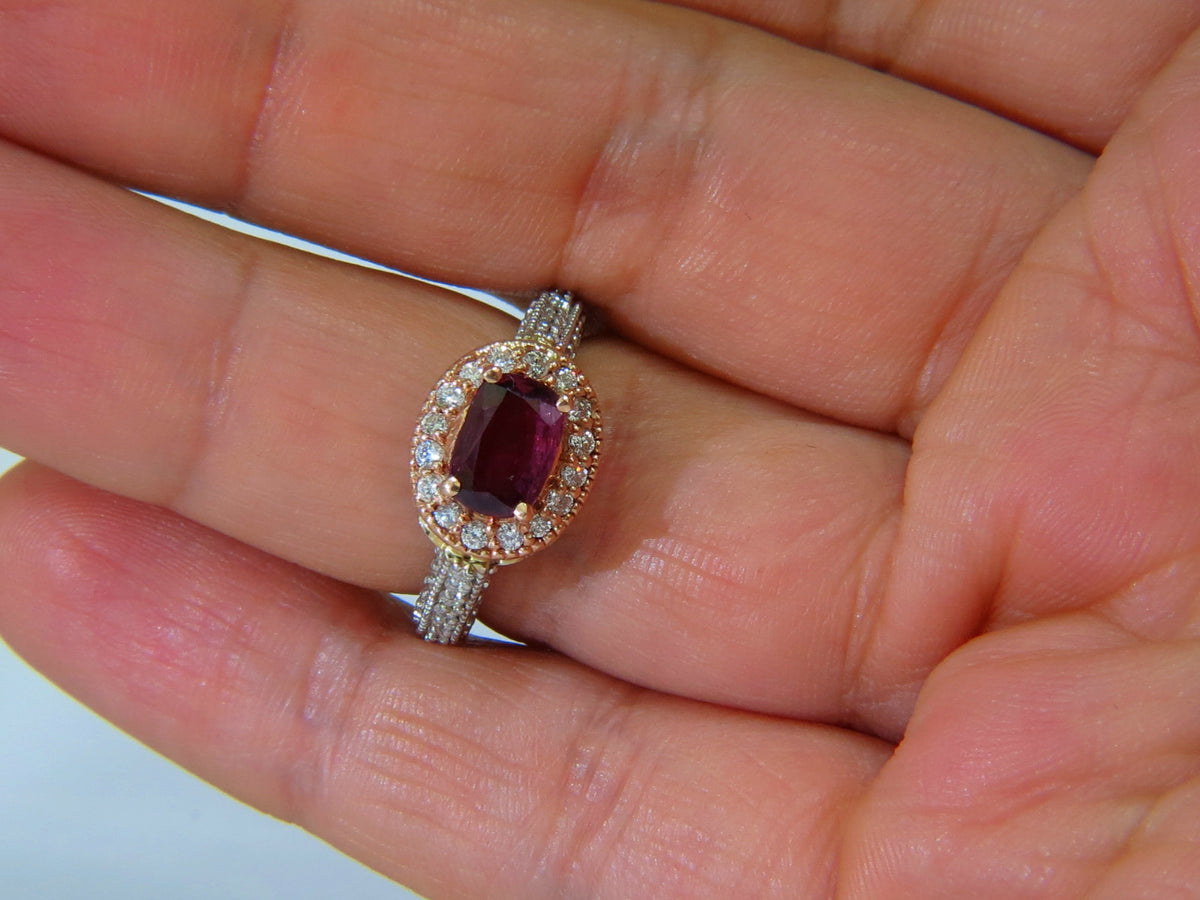 2.78CT NATURAL FINE PURPLE RED RUBY DIAMOND RING 14KT G/VS *v