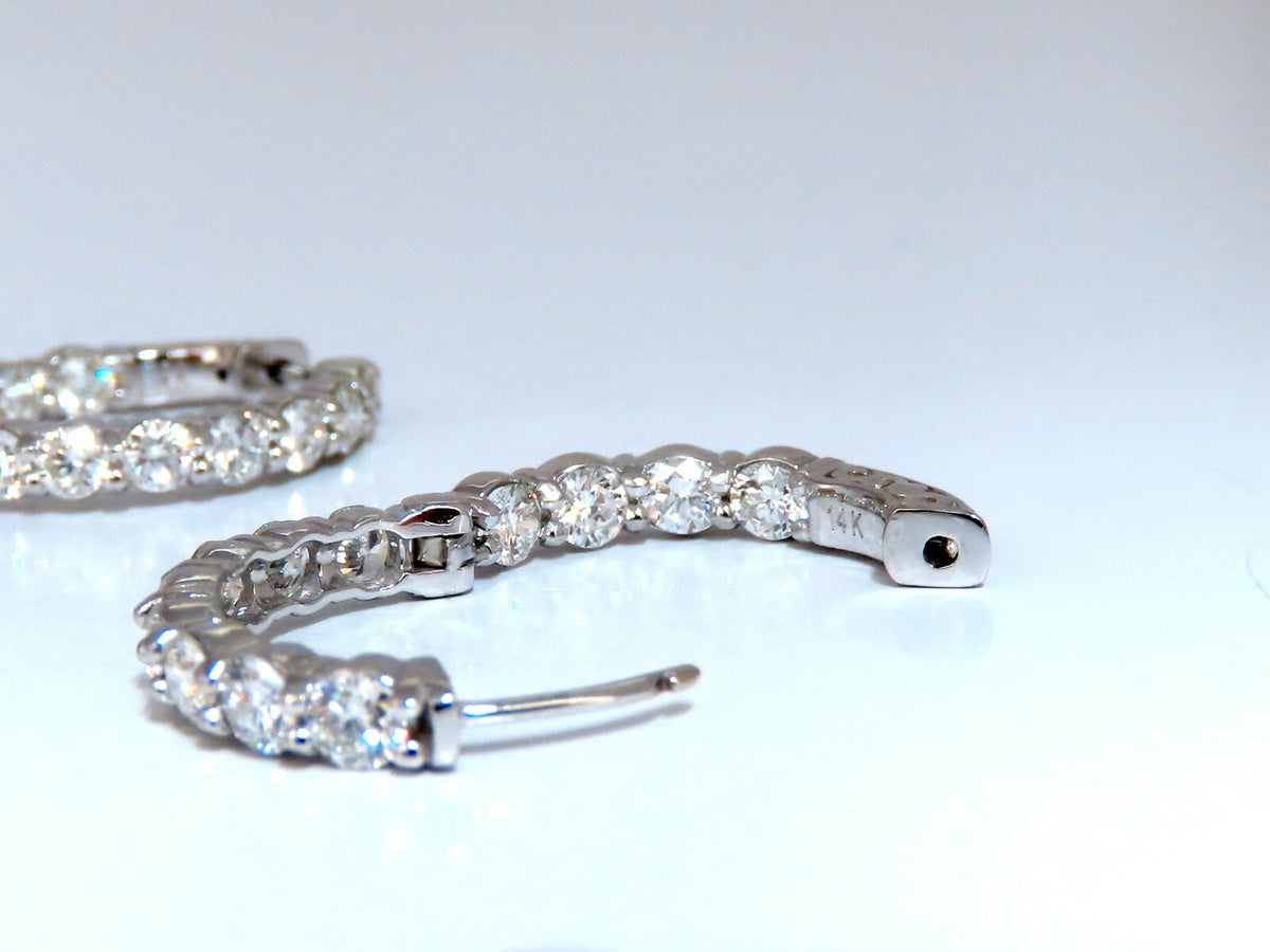 3.43ct Natural Round Diamond hoop earrings 14kt button & share prong *v