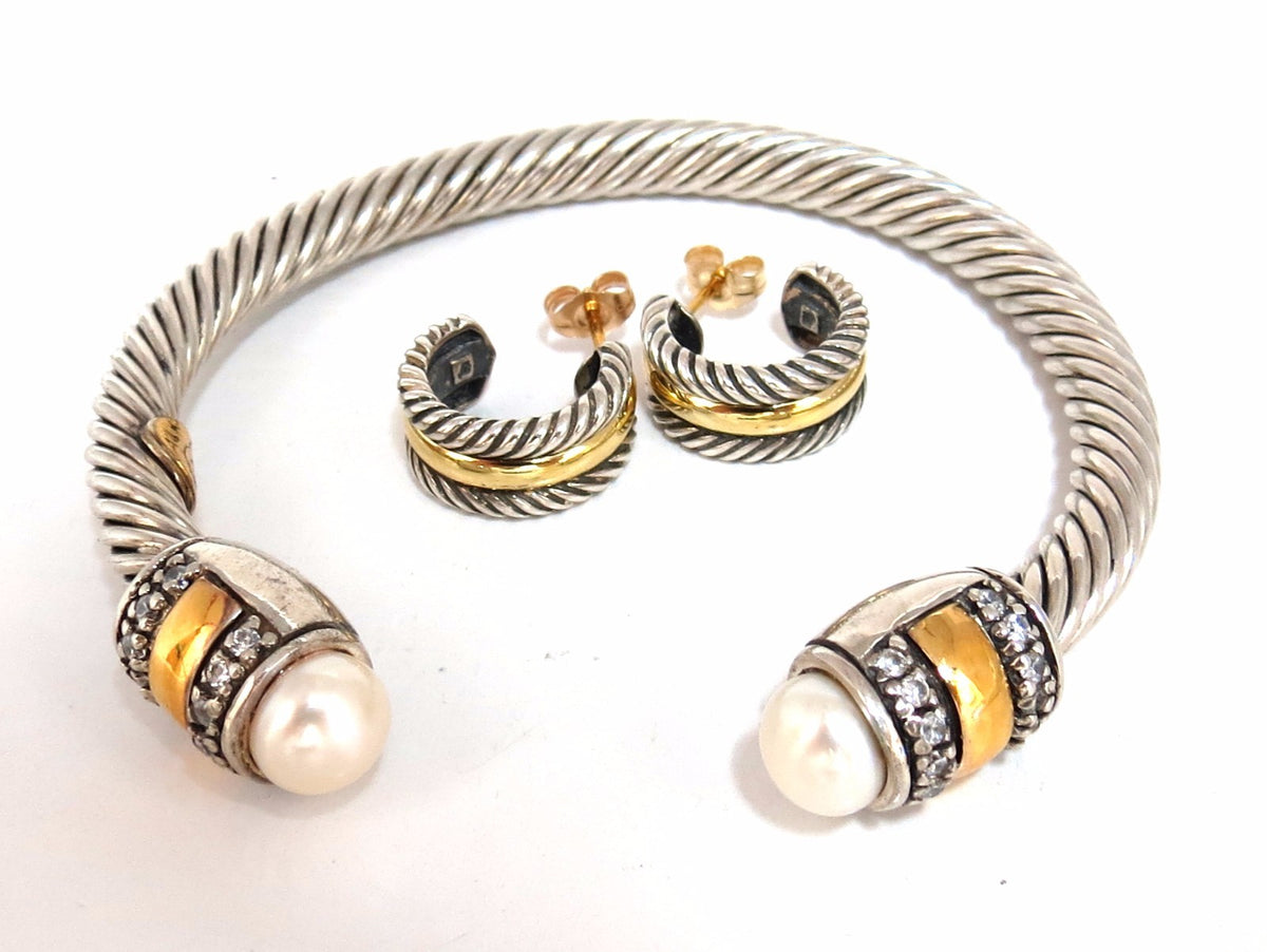 14kt. gold & silver Bangle / Earrings Suite *v
