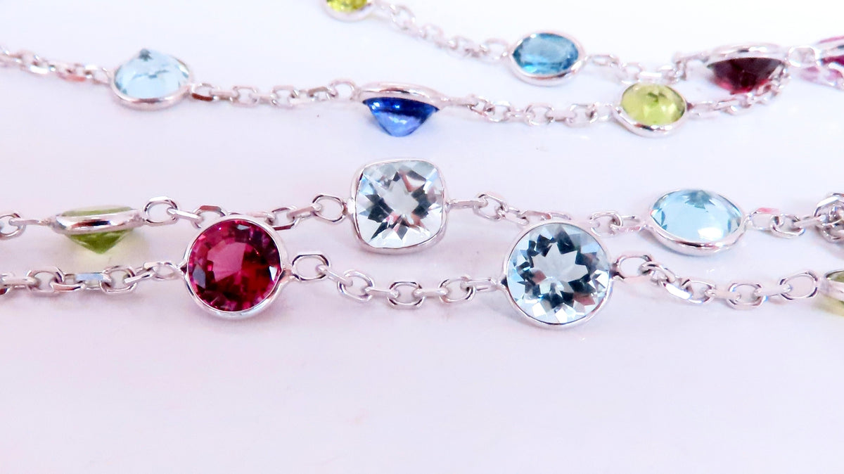 80ct Natural Aquamarine Peridot Garnet Tourmaline Necklace 14kt 12520 *v