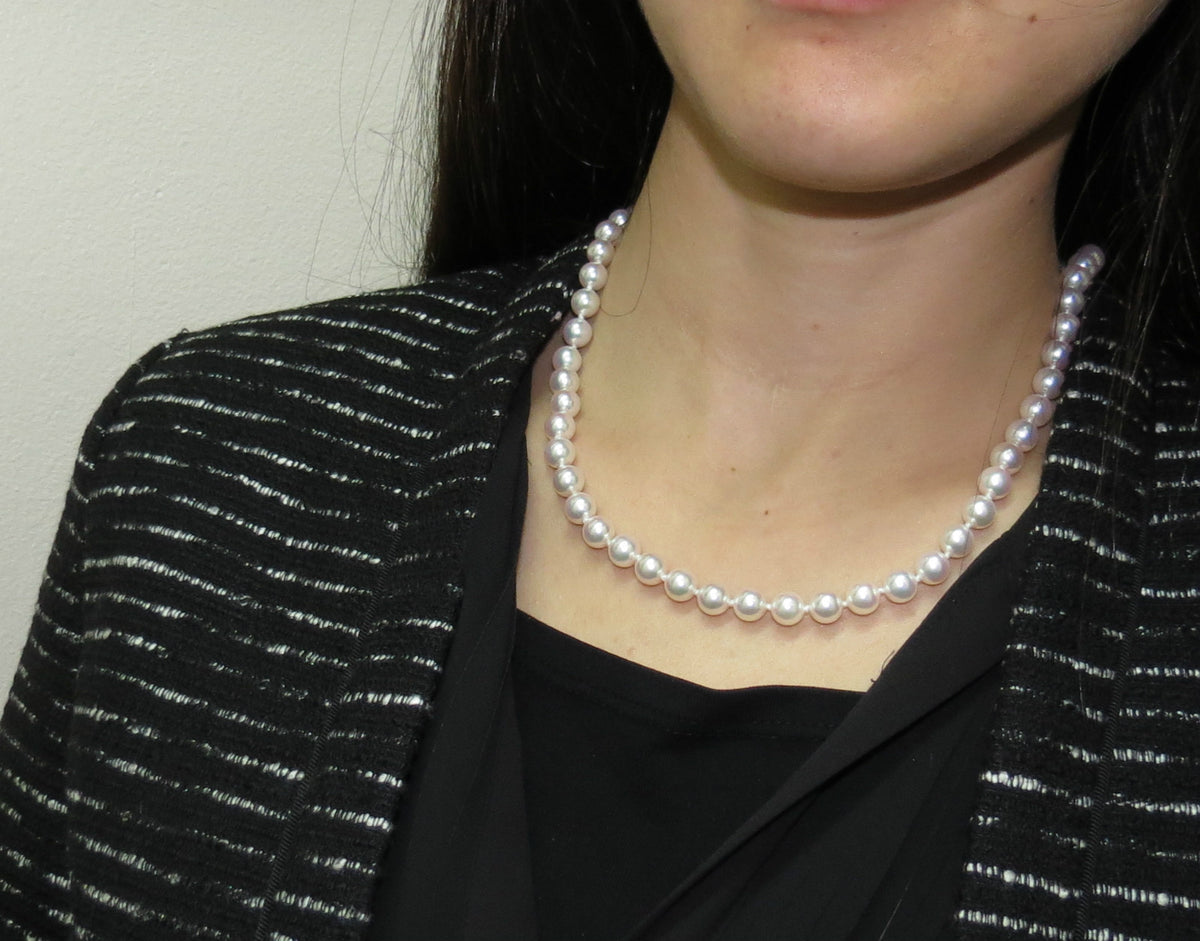GIA Certified 53 Natural Akoya Pearls Necklace Saltwater Pinctada Fucata 18kt *v