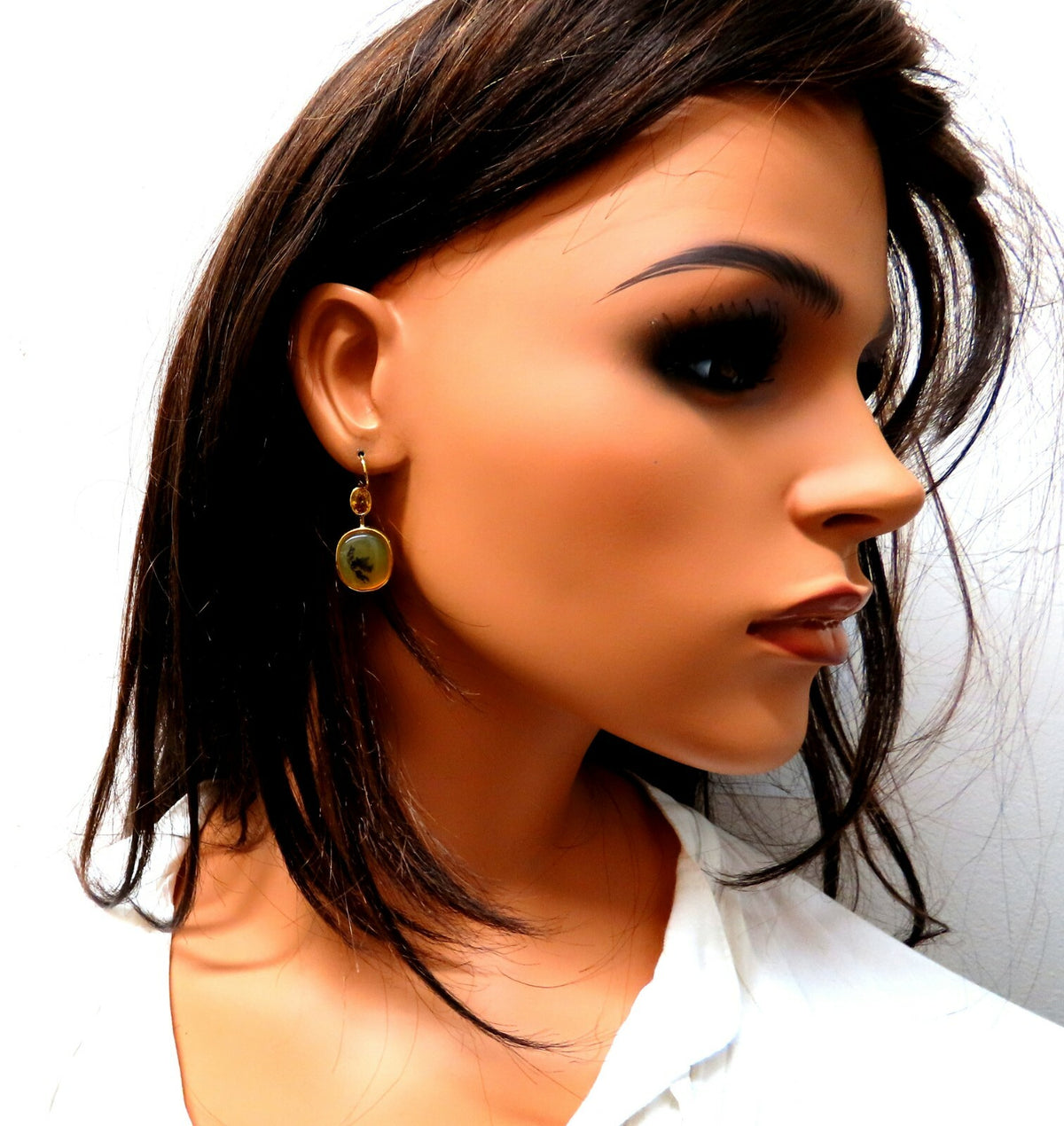 Natural Opal & Yellow Sapphire Dangle Earrings 18kt *v