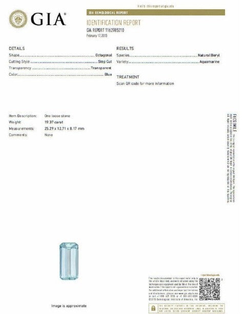 GIA Certified 19.67 Carat Natural "Blue" Aquamarine Diamonds Ring Vivid Cut *v