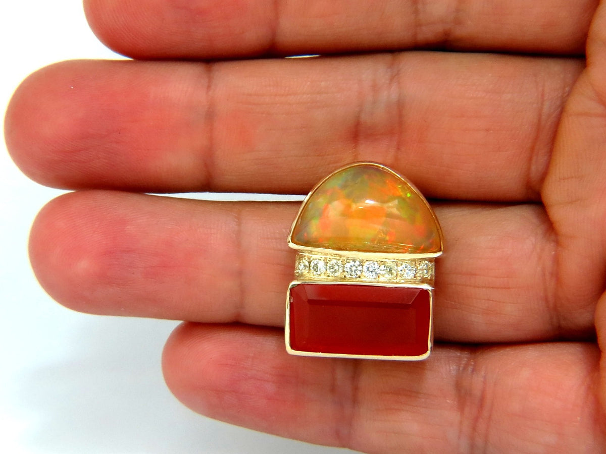 17.44ct Natural Opal & Garnet Diamonds ring 14kt Deco Prime *v
