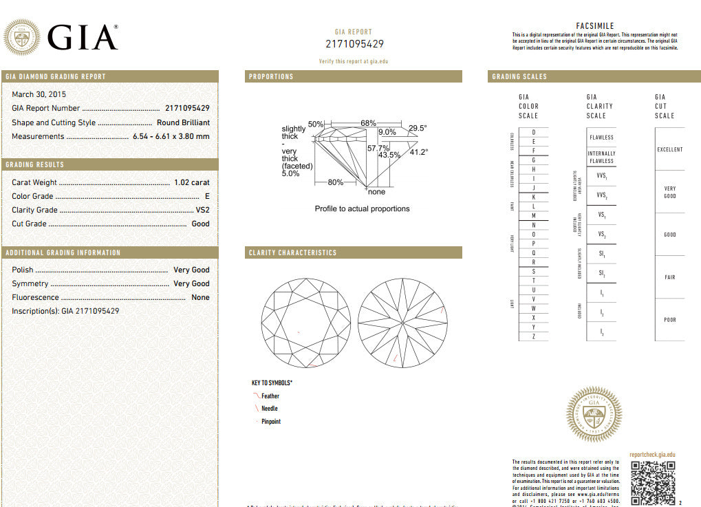 GIA Certified 1.02ct & 1.10ct natural round diamond ring e/vs2 18kt*v