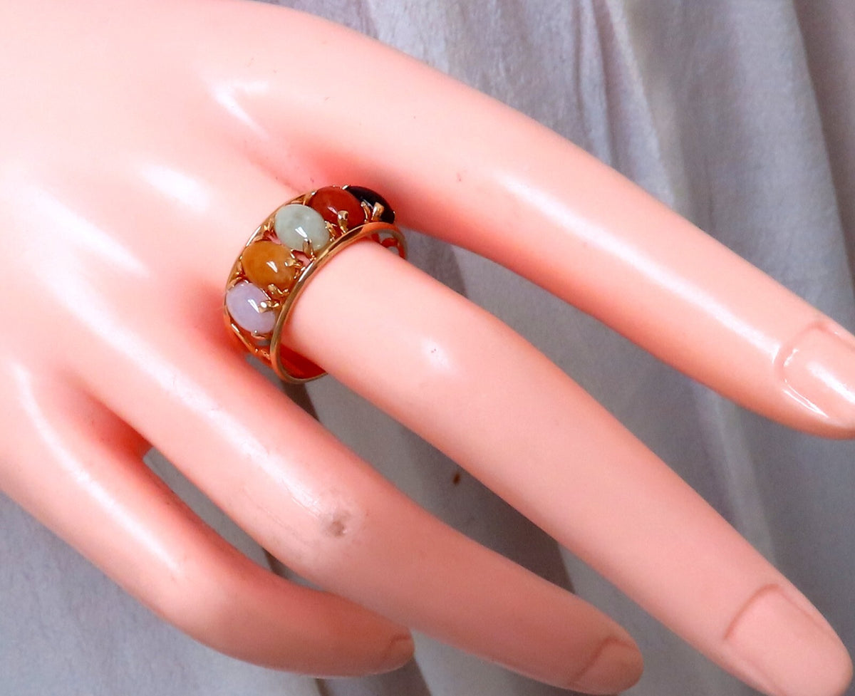Cabochon Variety Jade Ring 14kt Gold *v