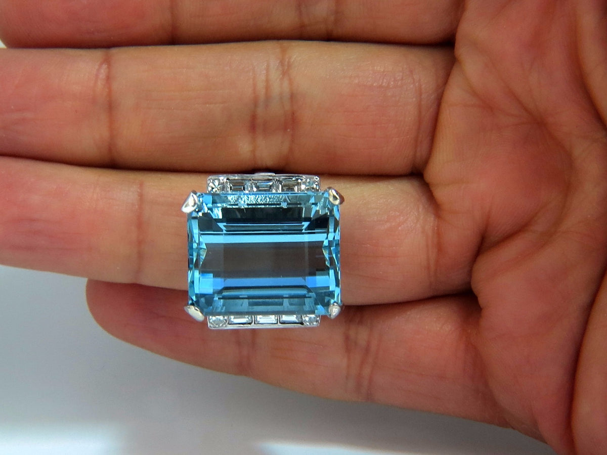 GIA Certified 33.44ct Natural "Blue" Aquamarine diamonds ring Vivid *v