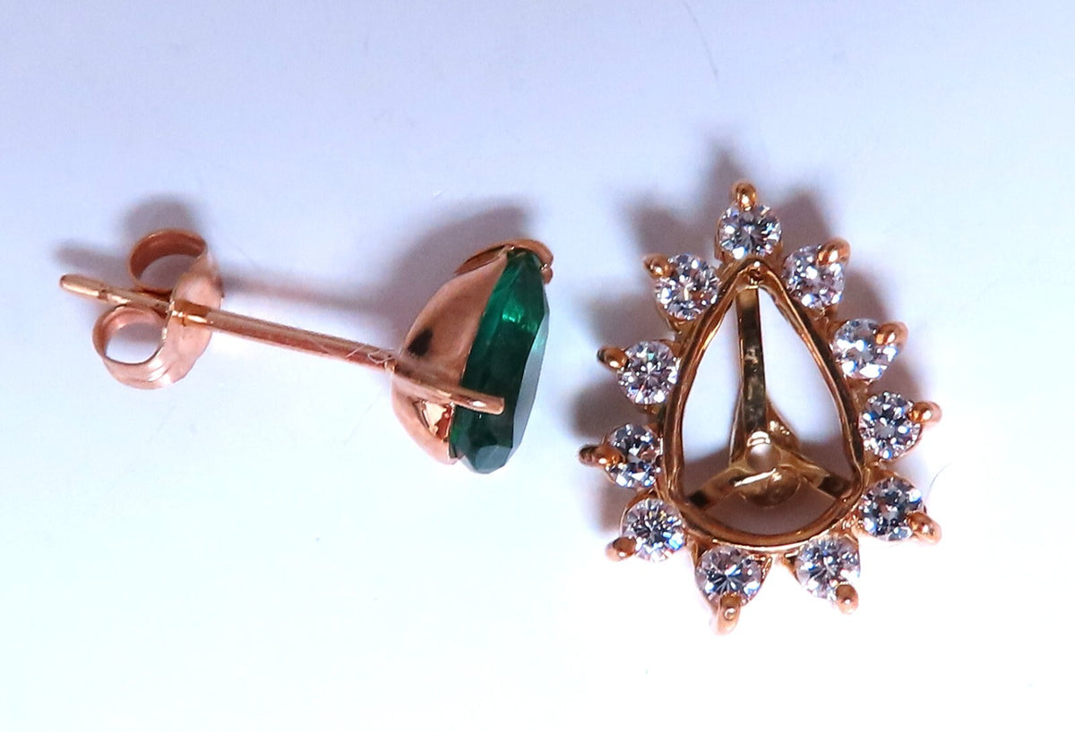 Lab Created Emerald Natural Diamond Stud Earrings Jacket Solitaire 14kt Gold *v