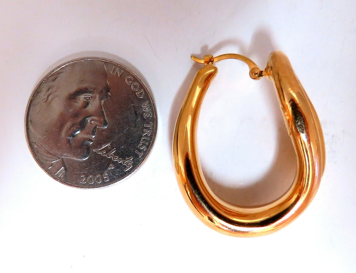 Elongated Flaming Hoop Gold Earrings 14 Karat *v