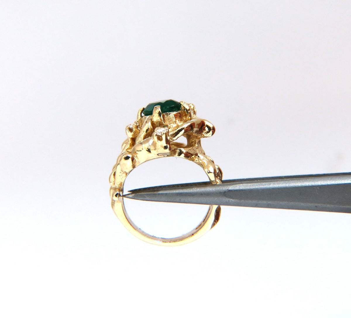 1.42ct Natural Vivid Green Emerald Diamonds Nugget Vine Ring 14kt *v