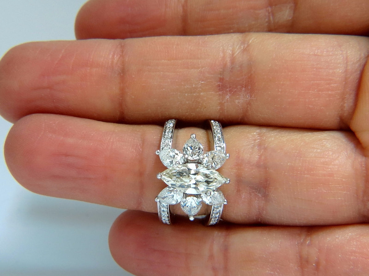 4.12ct natural diamonds marquise / pear eternity ring cocktail mod 14kt *v