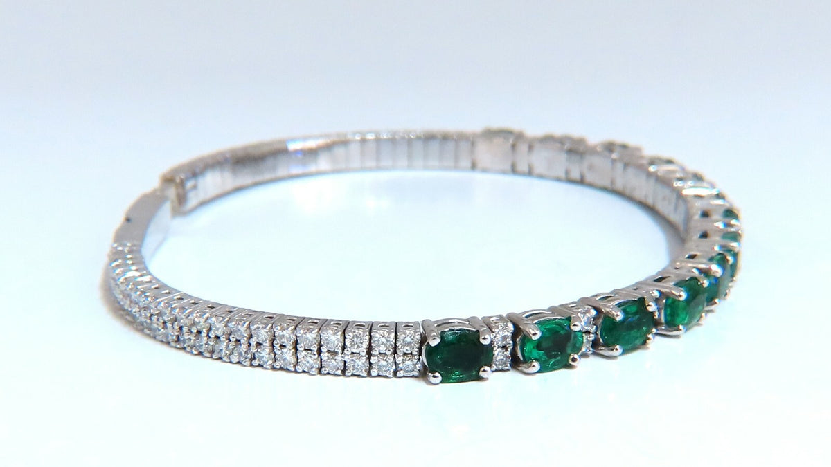 7ct Natural Emerald Diamond Bangle Bracelet 14kt White Gold *v