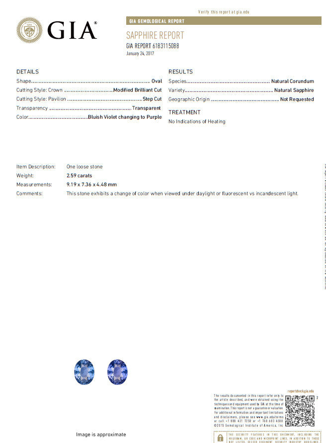 GIA Certified 2.59ct Natural No heat 2.59ct Sapphire Ring 18kt & Platinum*v
