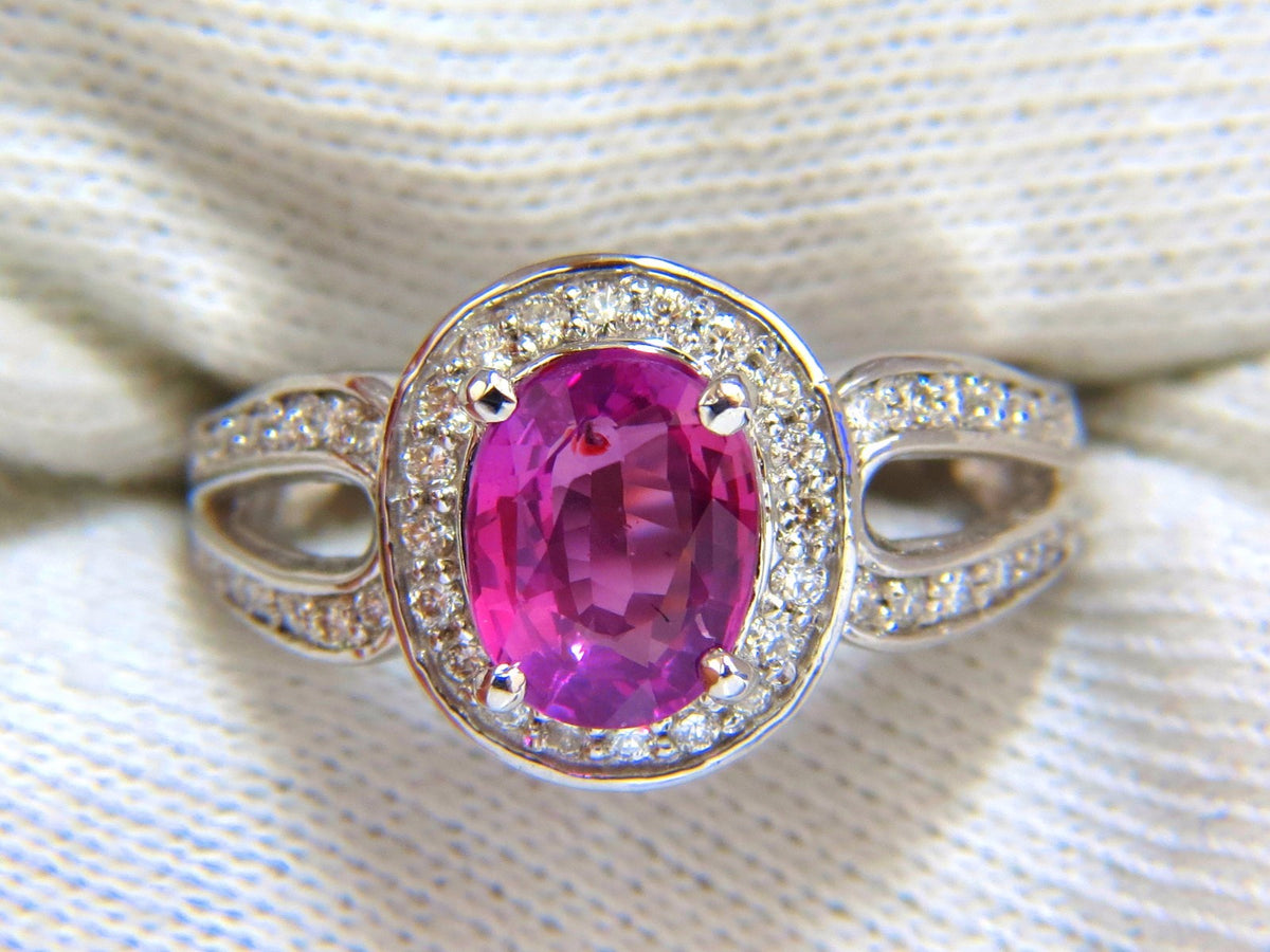 1.98ct natural vivid pink sapphire diamonds ring 18kt split shank mod *v