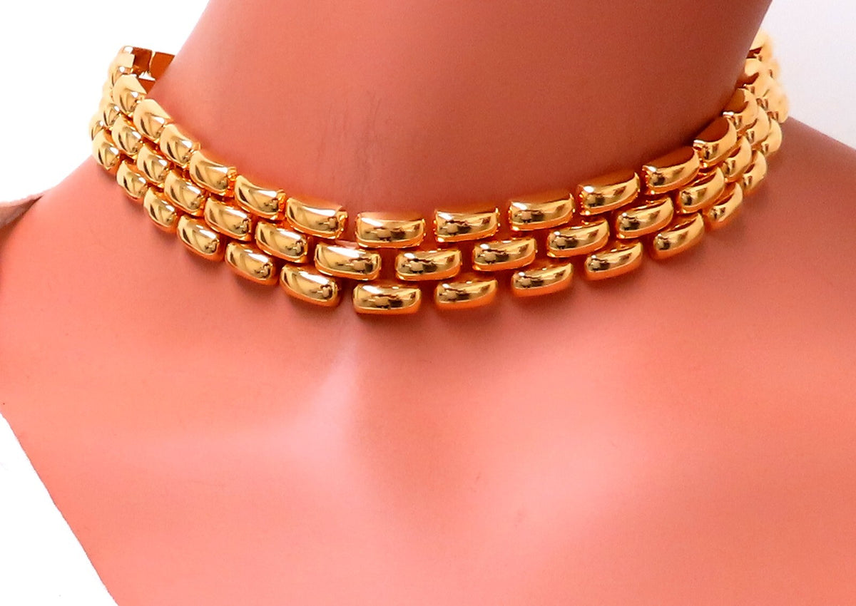 18.5mm Wide Classic Panther Link Necklace 14kt gold 74 grams *v