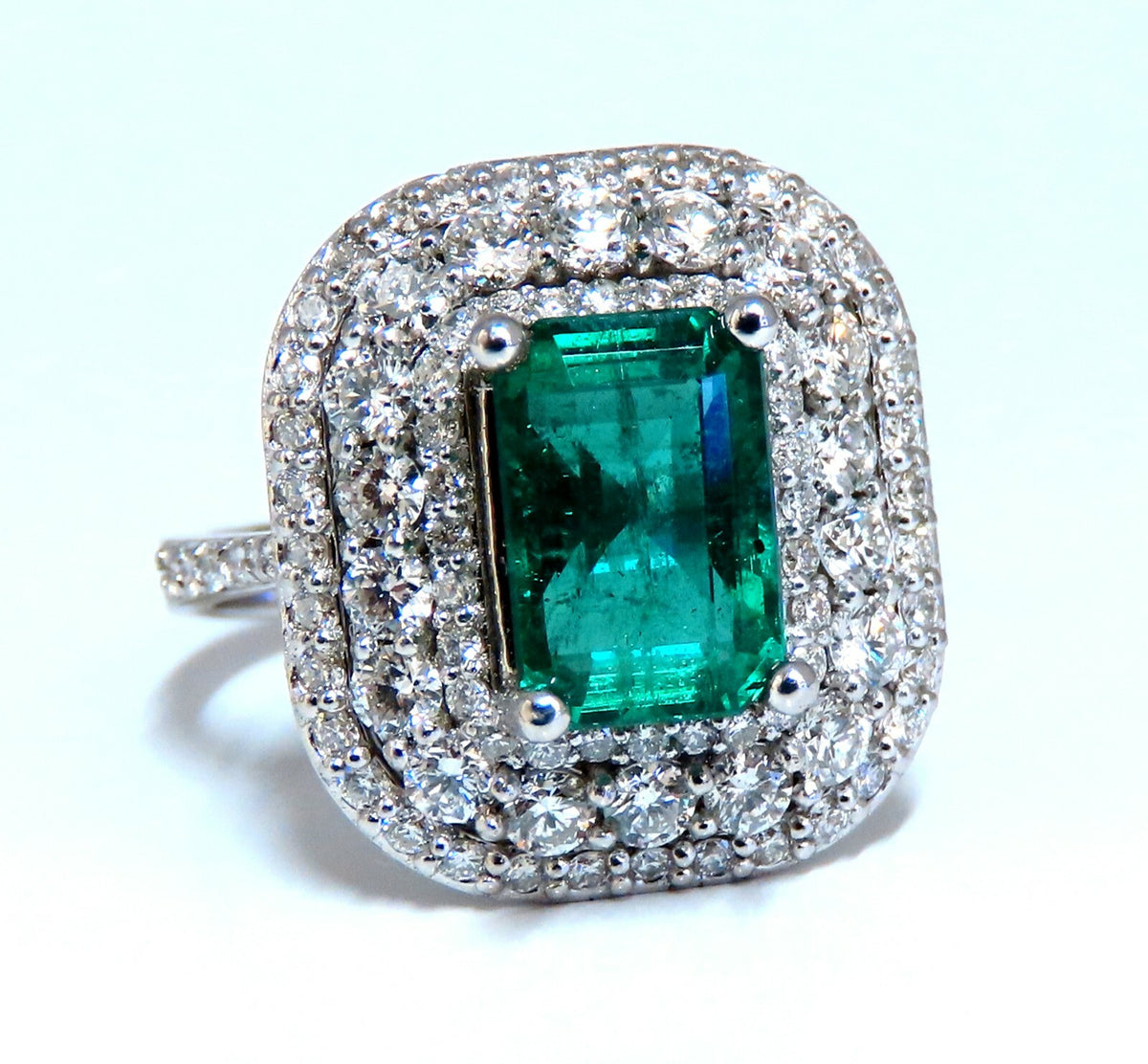 2.70ct Natural Emerald 2.10ct Diamonds Cluster Halo Ring 14kt Fine Select*v