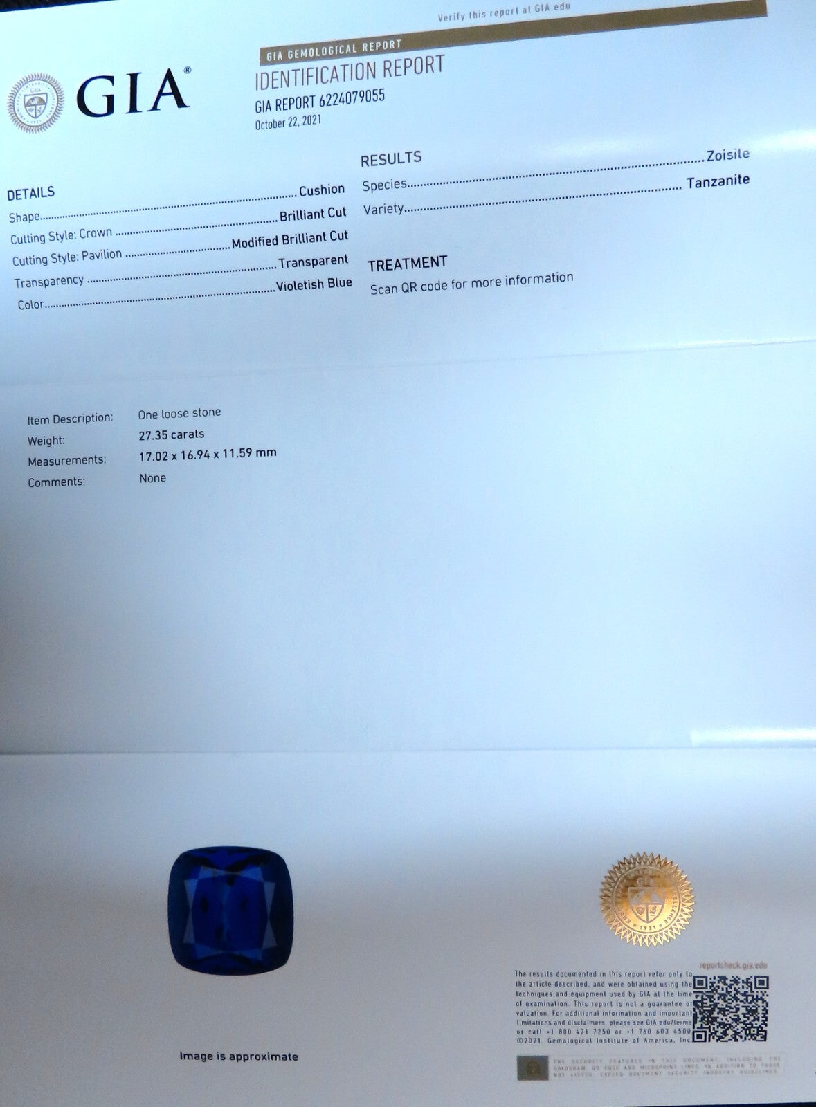 GIA Certified 27.35ct natural Blue Tanzanite diamonds ring 18kt Three Stone *v