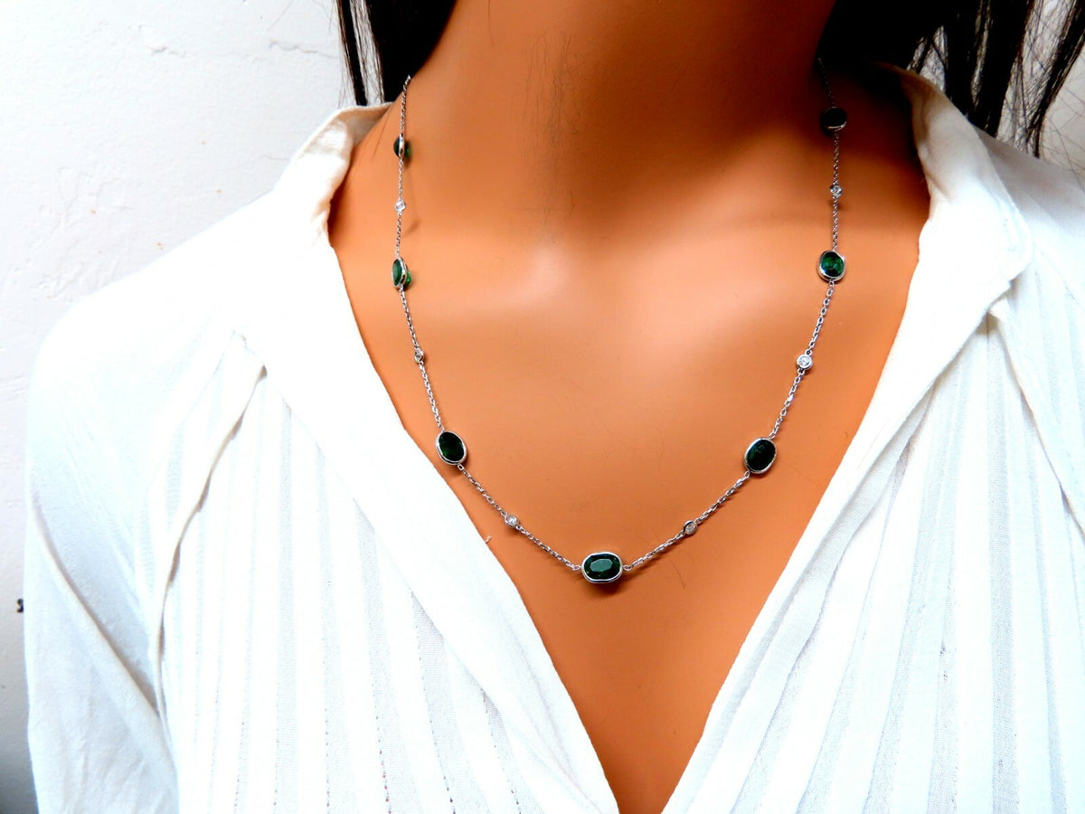 14.23ct. Natural Emeralds Diamonds Yard Necklace 14kt *v