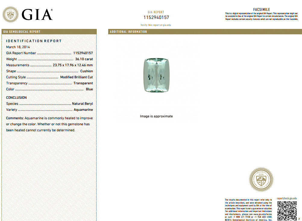 GIA CERTIFIED 39.10ct NATURAL CUSHION CUT AQUAMARINE DIAMONDS RING 14kt *v