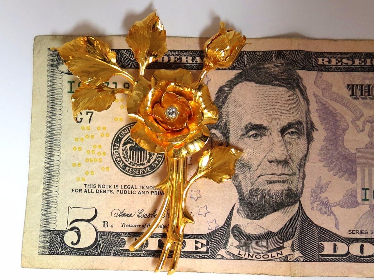 Floral Bundle Still Life Roses Brooch Pin 14kt *v
