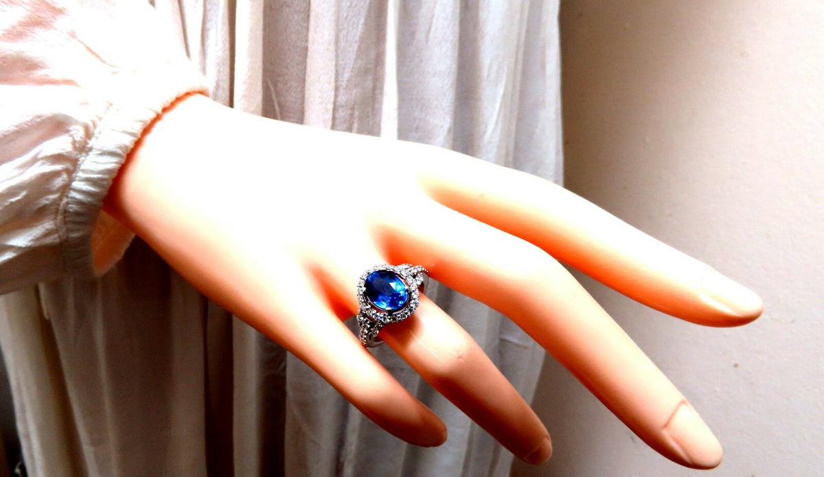 GIA Certified 3.30ct Natural No Heat Sapphire Diamond Ring Unheated 14 Karat*v