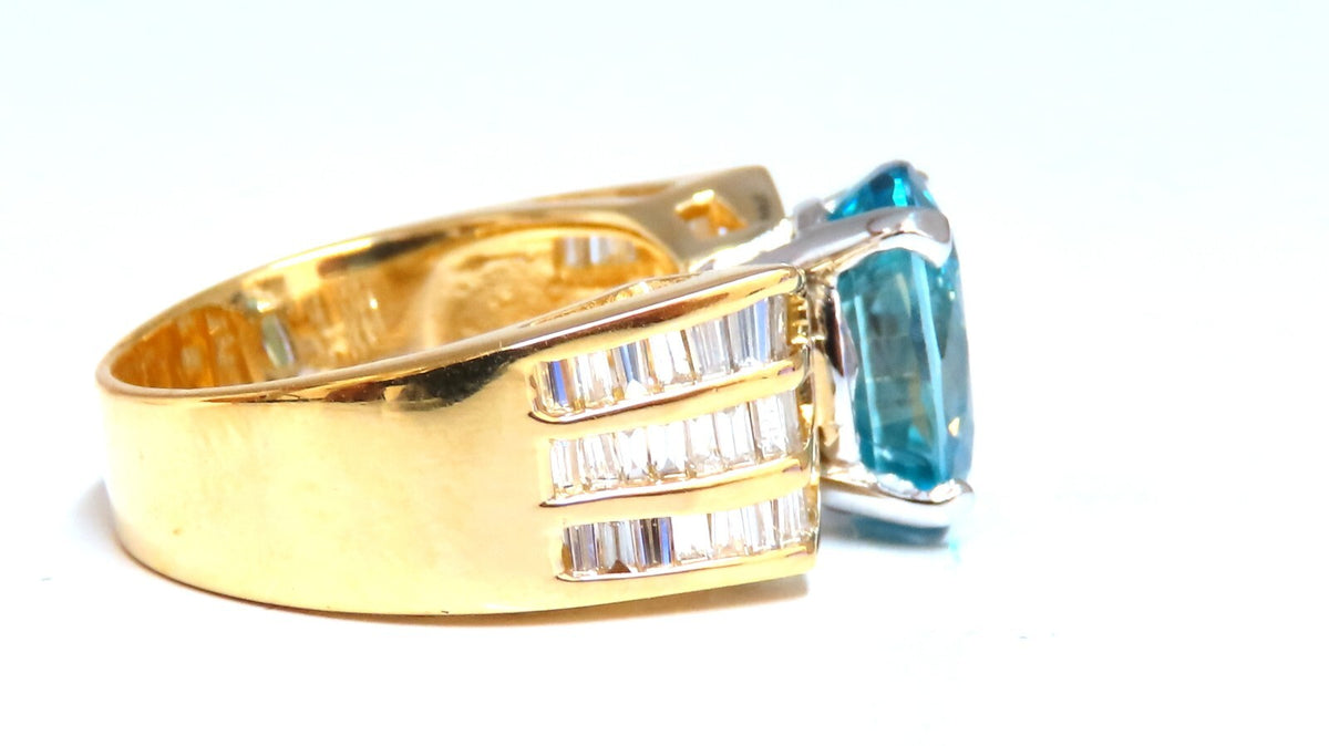 5.36 carat natural blue zircon baguette diamond ring 14kt gold *v